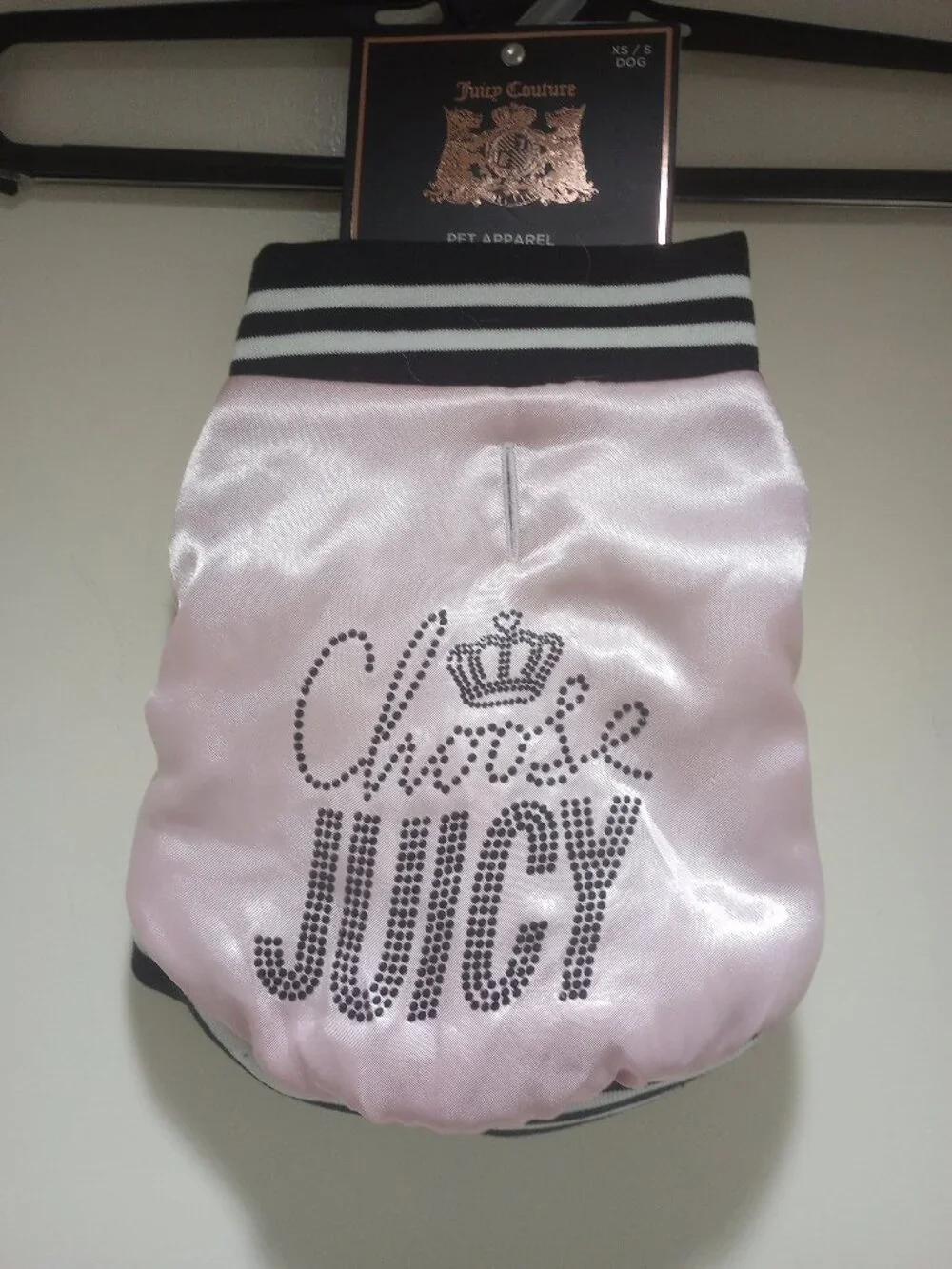 Juicy couture satin bomber dog jacket s/xs pink! New tag attached!